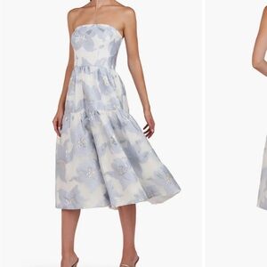 Strapless Floral Dress in Blue and White